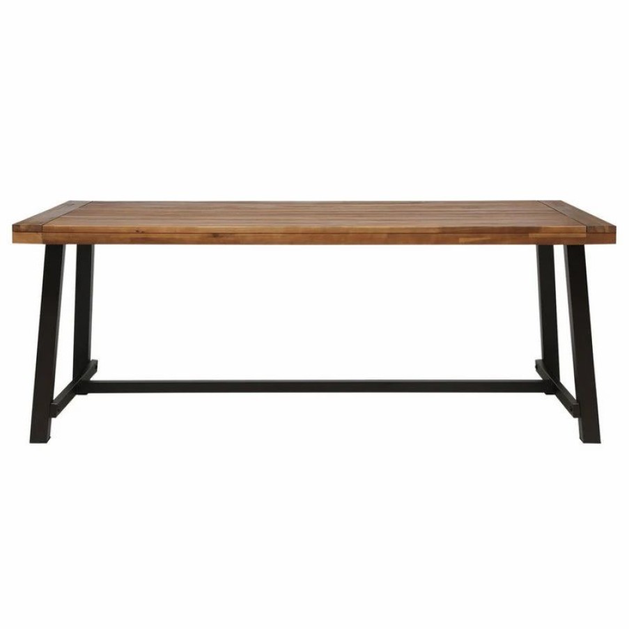 Outdoor Dining Furniture * | Gdfstudio Beau Outdoor Eight Seater Wooden Dining Table, Teak Finish, Rustic Metal Finish