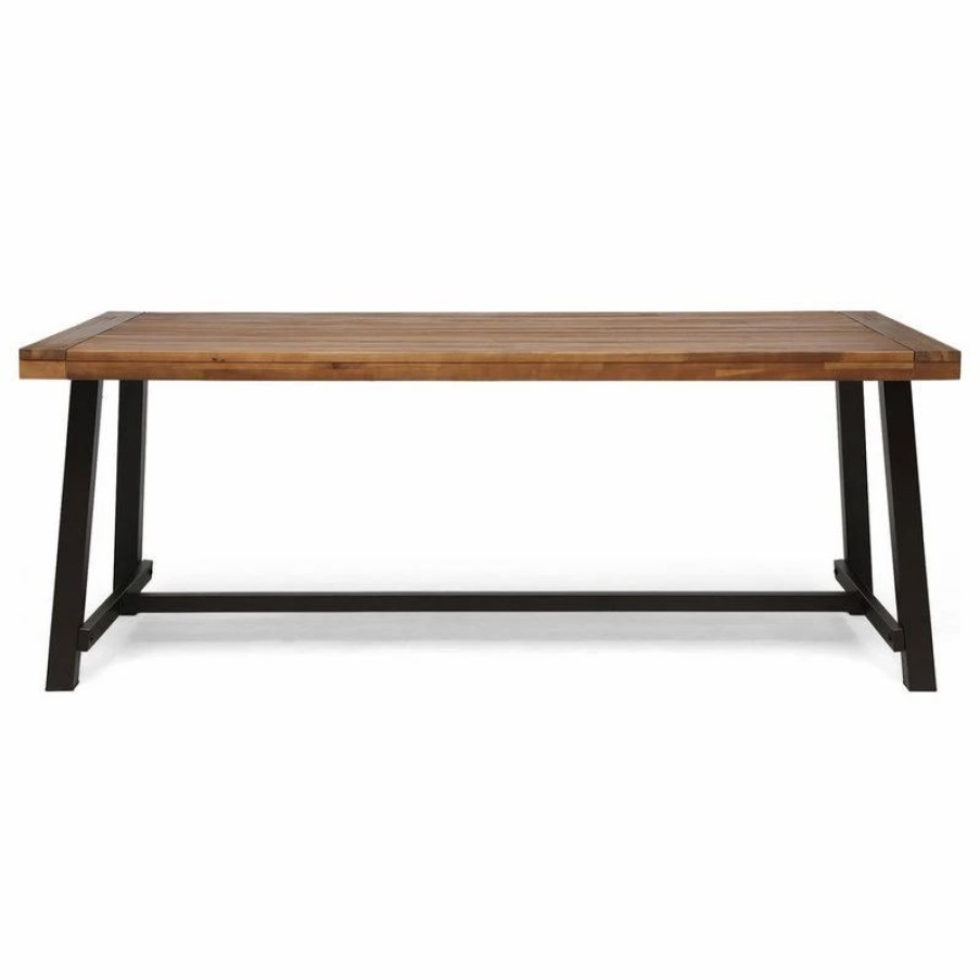 Outdoor Dining Furniture * | Gdfstudio Beau Outdoor Eight Seater Wooden Dining Table, Teak Finish, Rustic Metal Finish