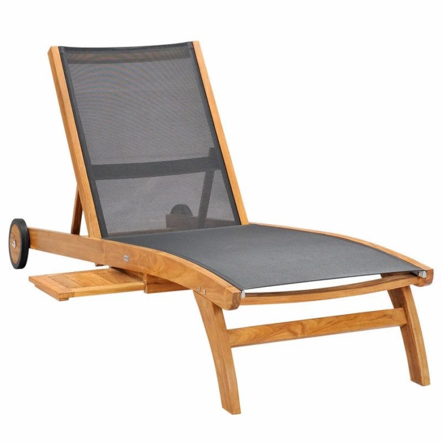 Outdoor Chairs * | Chic Teak Inc. Teak Wood Bahama Pool Lounger With Batyline Mesh, Black