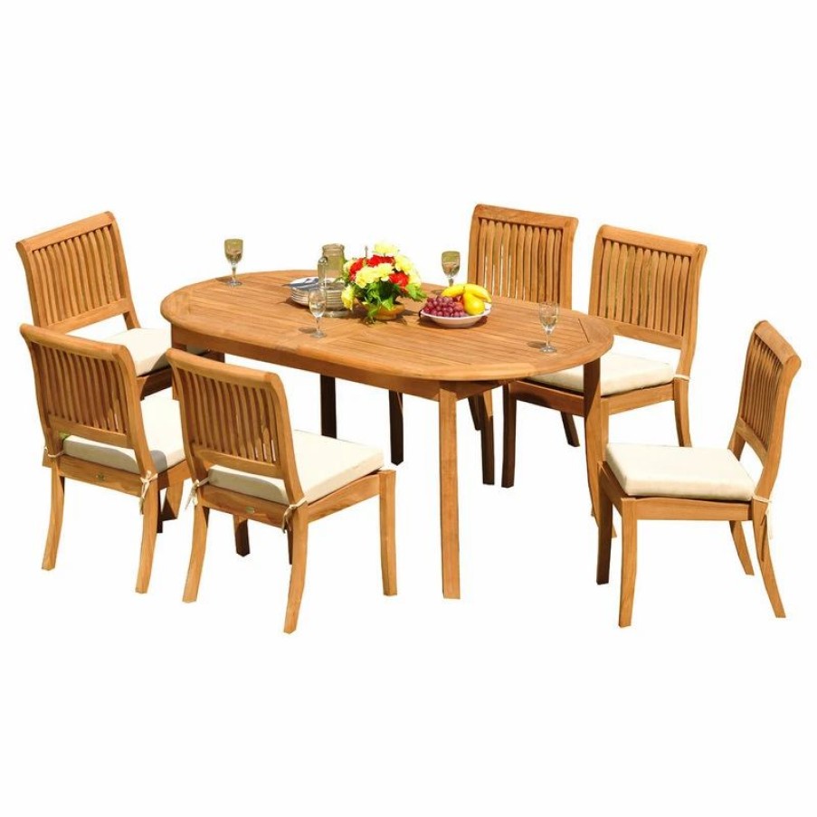 Outdoor Dining Furniture * | Teak Deals 7-Piece Teak Dining Set, 94 Ext Oval, 6 Arbor Stacking Arm/Armless Chairs