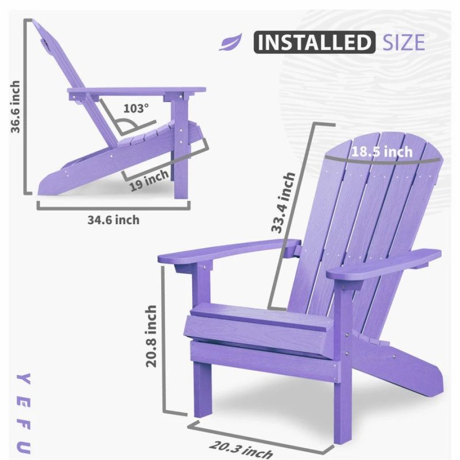 Outdoor Chairs * | Yefu Adirondack Chairs, Set Of 2, Plastic Weather Resistant, Outdoor Chairs, Purple