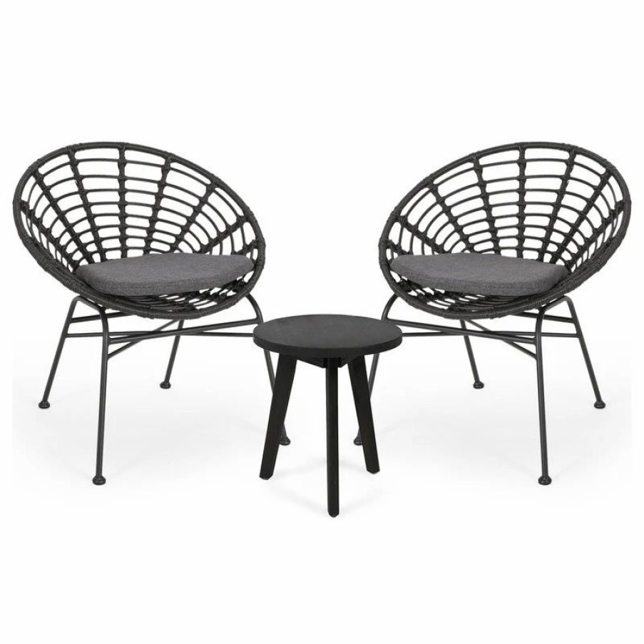 Outdoor Lounge Furniture * | Gdfstudio Mignon Outdoor 2 Seater Acacia Wood Chat Set, Gray, Dark Gray, Dark Gray Finish