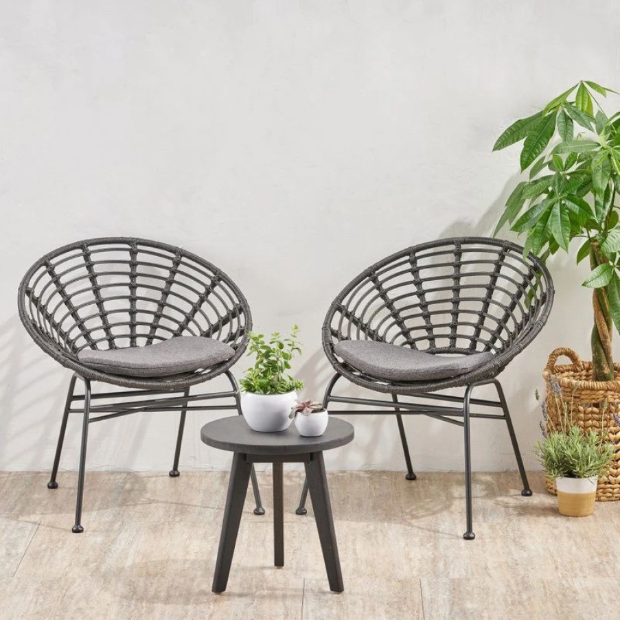 Outdoor Lounge Furniture * | Gdfstudio Mignon Outdoor 2 Seater Acacia Wood Chat Set, Gray, Dark Gray, Dark Gray Finish