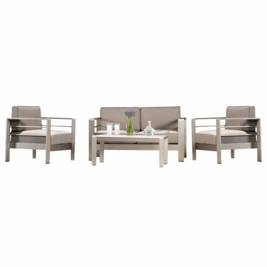 Outdoor Lounge Furniture * | Gdfstudio 4-Piece Sonora Outdoor Aluminum Loveseat With Cushions Set