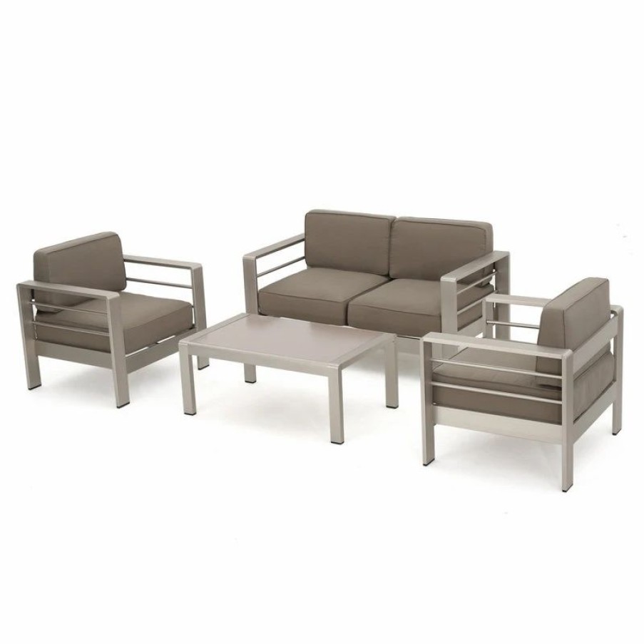 Outdoor Lounge Furniture * | Gdfstudio 4-Piece Sonora Outdoor Aluminum Loveseat With Cushions Set