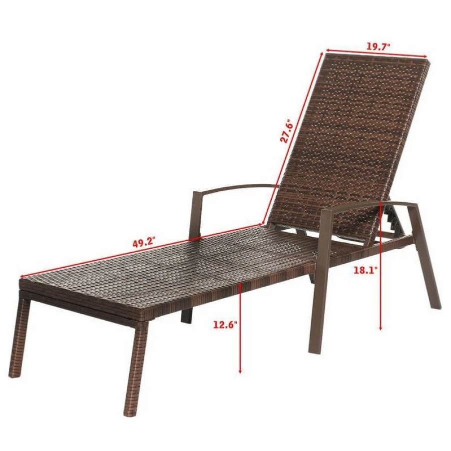 Outdoor Chairs * | Costway 2Pcs Patio Rattan Lounge Chair Garden Furni Adjustable Back W/ Cushion