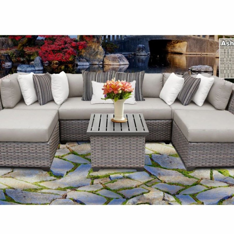 Outdoor Lounge Furniture * | Tkclassics Florence 7-Piece Outdoor Wicker Patio Furniture Set, Ash