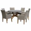 Outdoor Dining Furniture * | Outdoor Interiors 7-Piece Nautical Teak, Ash Gray Wicker And Composite Round Dining Set, Sunbrella