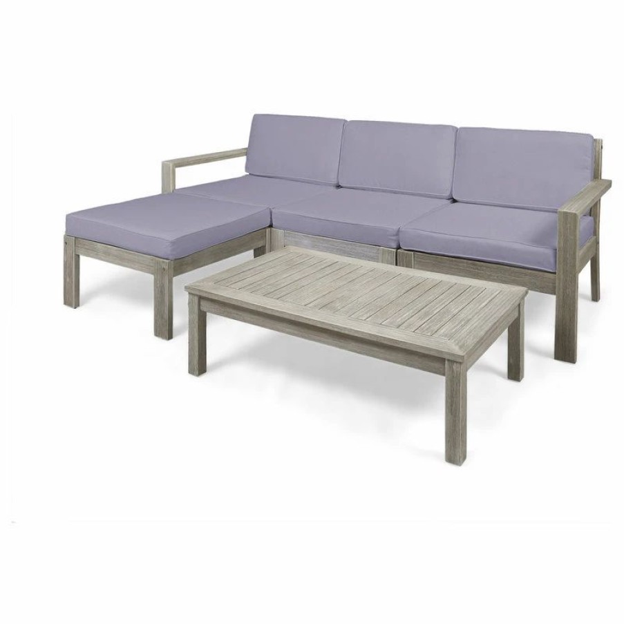 Outdoor Lounge Furniture * | Gdfstudio Isabella Ana Outdoor 3-Seater Acacia Wood Sofa With Cushions, Dark Gray