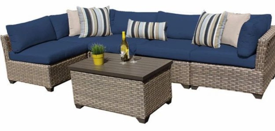 Outdoor Lounge Furniture * | Tkclassics Tkc Monterey 6 Piece Patio Wicker Sectional Set In Navy