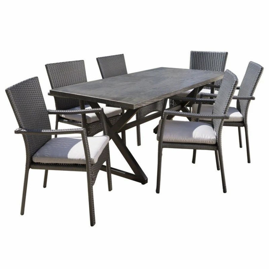 Outdoor Dining Furniture * | Gdfstudio Gdf Studio 7-Piece Adelade Outdoor Aluminum Dining Set, Black/Gray