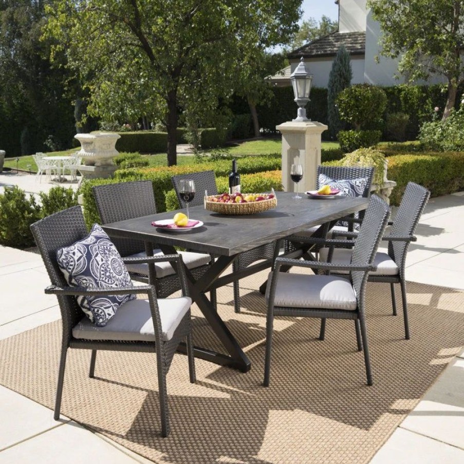 Outdoor Dining Furniture * | Gdfstudio Gdf Studio 7-Piece Adelade Outdoor Aluminum Dining Set, Black/Gray