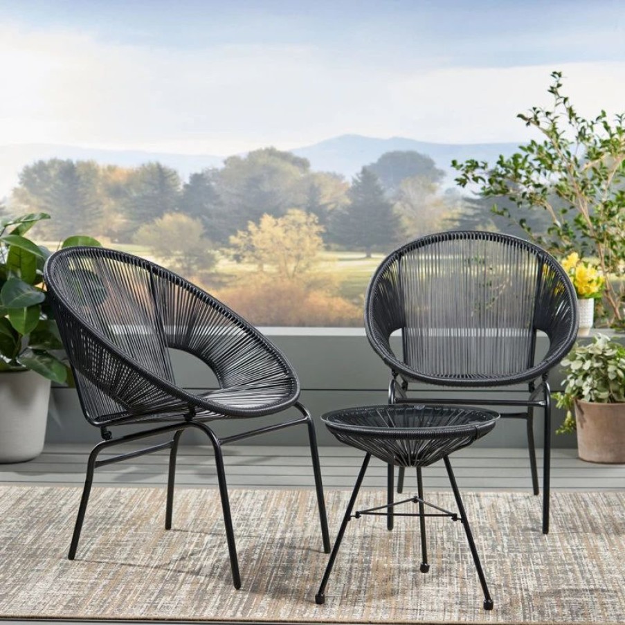 Outdoor Lounge Furniture * | Gdfstudio Alamo Outdoor Modern 2 Seater Faux Rattan Chat Set, Black