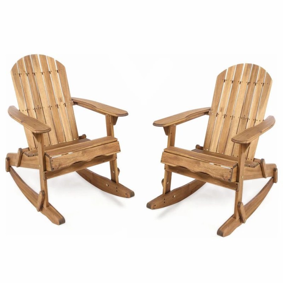 Outdoor Chairs * | Gdfstudio Gdf Studio Vivian Outdoor Acacia Wood Adirondack Rocking Chair, Natural Stained