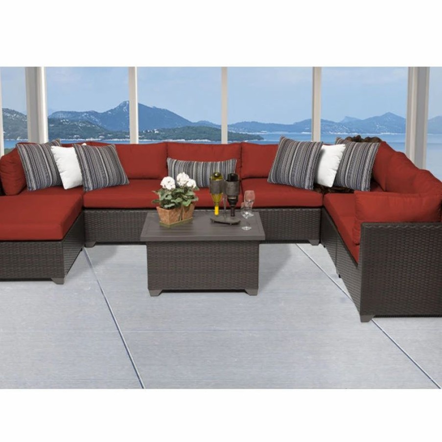 Outdoor Lounge Furniture * | Tkclassics Belle 9 Piece Outdoor Wicker Patio Furniture Set 09B, Terracotta