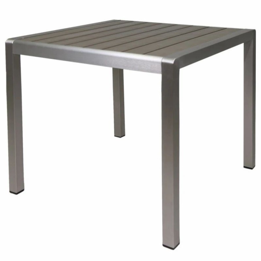 Outdoor Dining Furniture * | Gdfstudio Hallie Outdoor Anodized Aluminum Dining Table With Tempered Glass Table Top, Fau