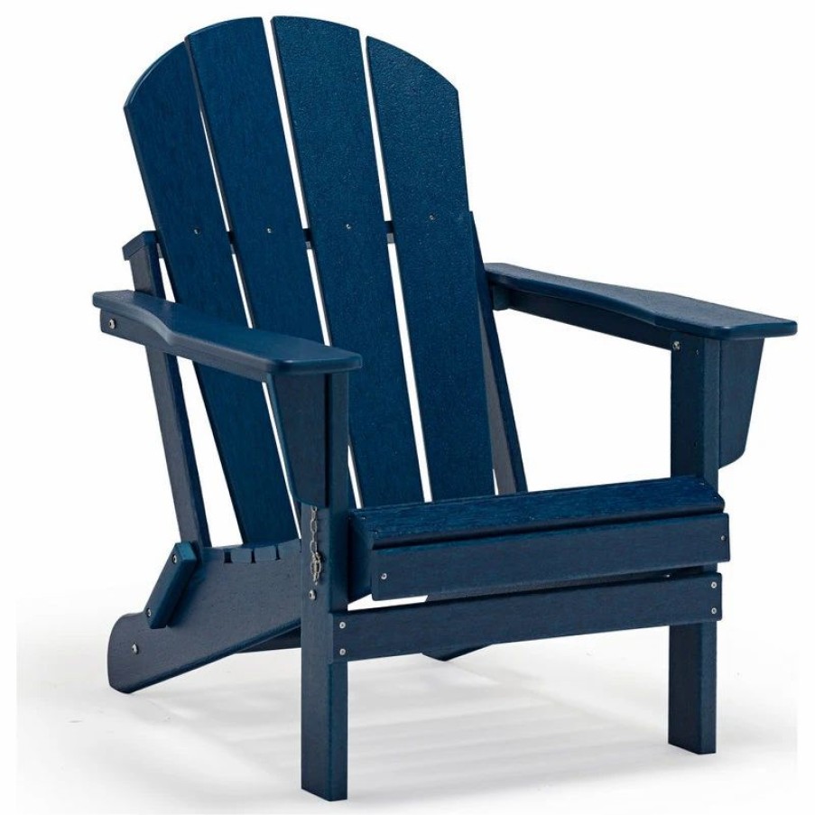 Outdoor Chairs * | Westin Trends Westintrends Outdoor Patio Folding Poly Hdpe Adirondack Chair Seat, Navy Blue