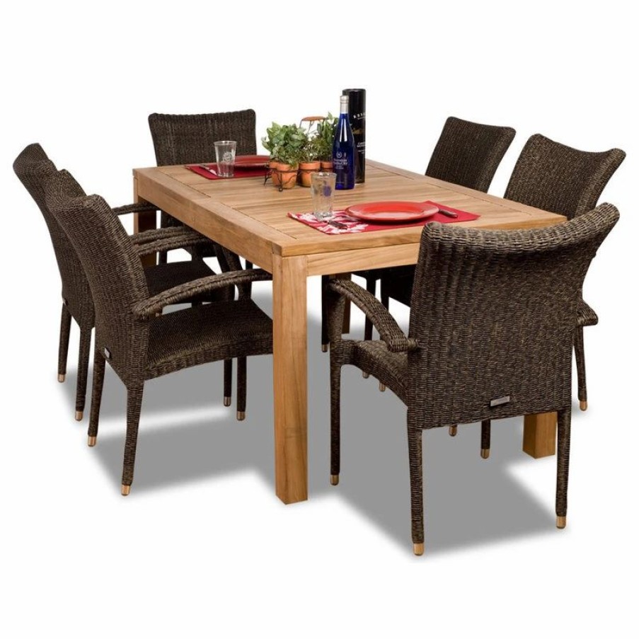 Outdoor Dining Furniture * | Amazonia 7-Piece Rectangular Patio Dining Set | Certified Teak And Wicker