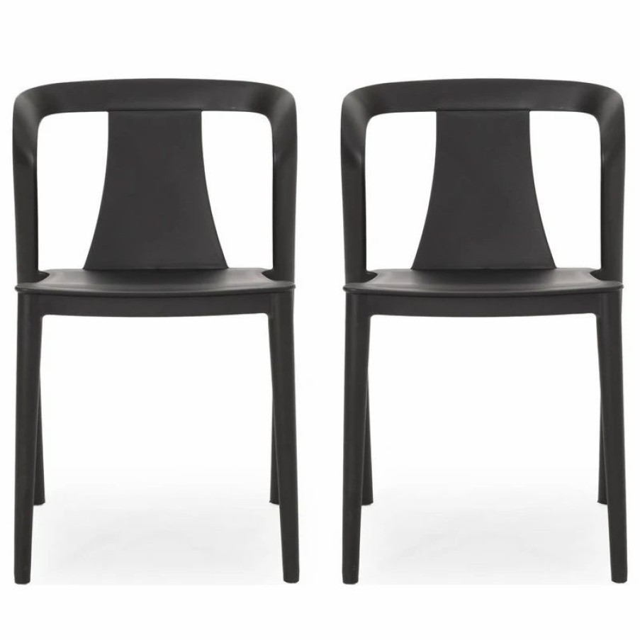 Outdoor Chairs * | Gdfstudio Xanth Outdoor Stacking Dining Chair, Set Of 2, Black