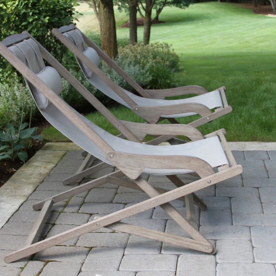 Outdoor Lounge Furniture * | Outdoor Interiors 2-Piece Gray Wash Eucalyptus Folding Swing Lounger Set