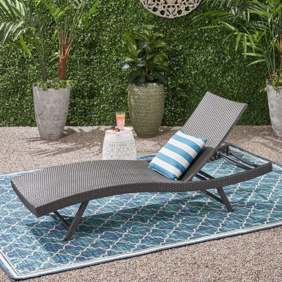 Outdoor Chairs * | Gdfstudio Gdf Studio Arthur Outdoor Wicker Chaise Lounge, Gray