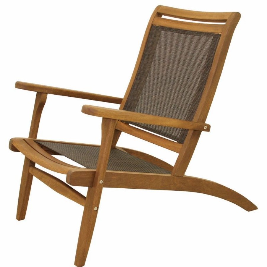 Outdoor Lounge Furniture * | Outdoor Interiors Dark Brown Sling And Eucalyptus Lounger