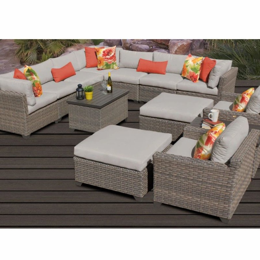 Outdoor Lounge Furniture * | Tkclassics Monterey 13 Piece Outdoor Wicker Patio Furniture Set 13A, Beige