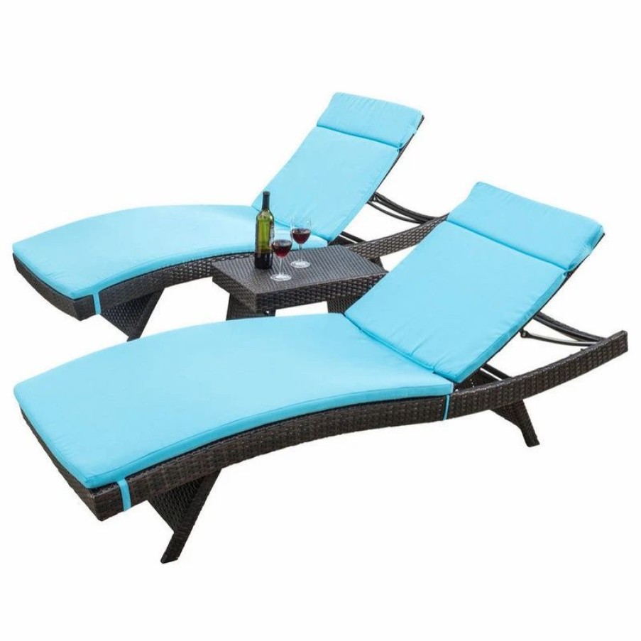 Outdoor Lounge Furniture * | Gdfstudio Gdf Studio 3-Piece Lakeport Outdoor Adjustable Blue Chaise Lounge Chair Set