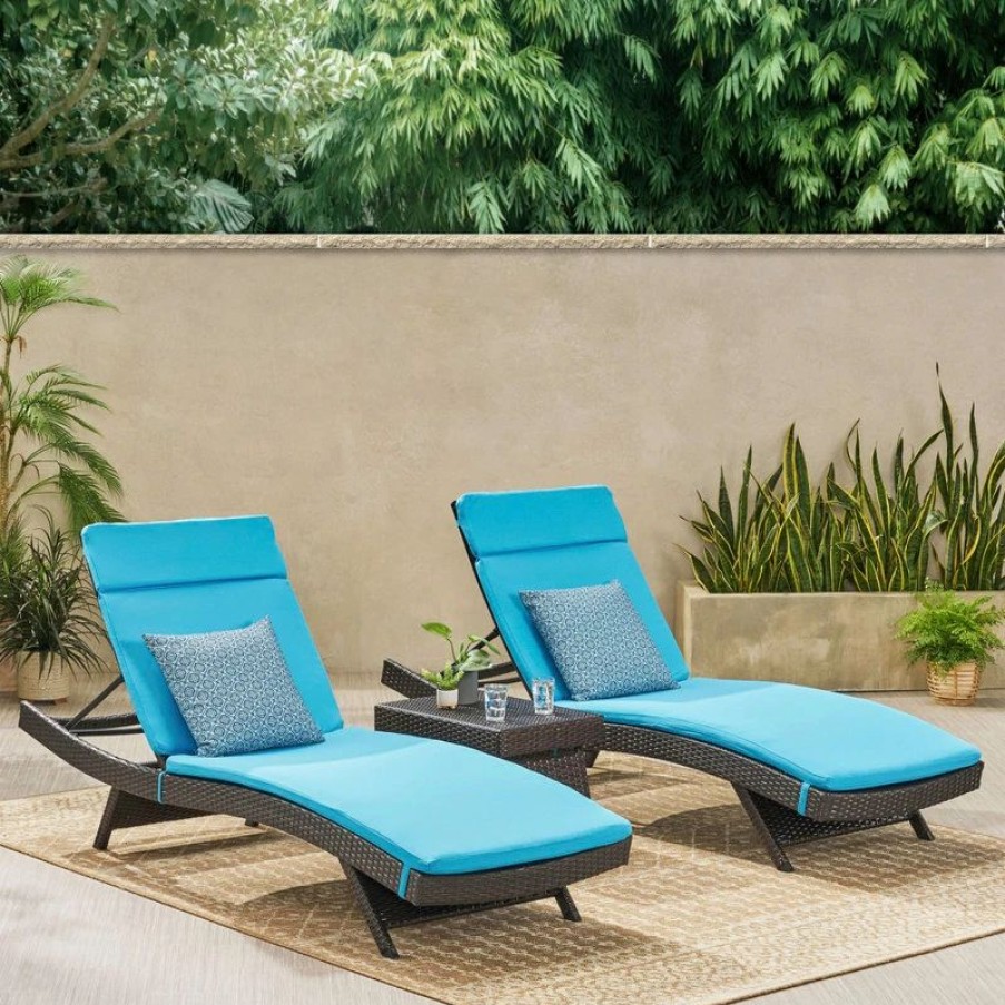 Outdoor Lounge Furniture * | Gdfstudio Gdf Studio 3-Piece Lakeport Outdoor Adjustable Blue Chaise Lounge Chair Set