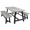 Outdoor Dining Furniture * | Gdfstudio Modern 3-Piece Acacia Wood Picnic Dining Set, Sandblast Light Gray/Black Metal