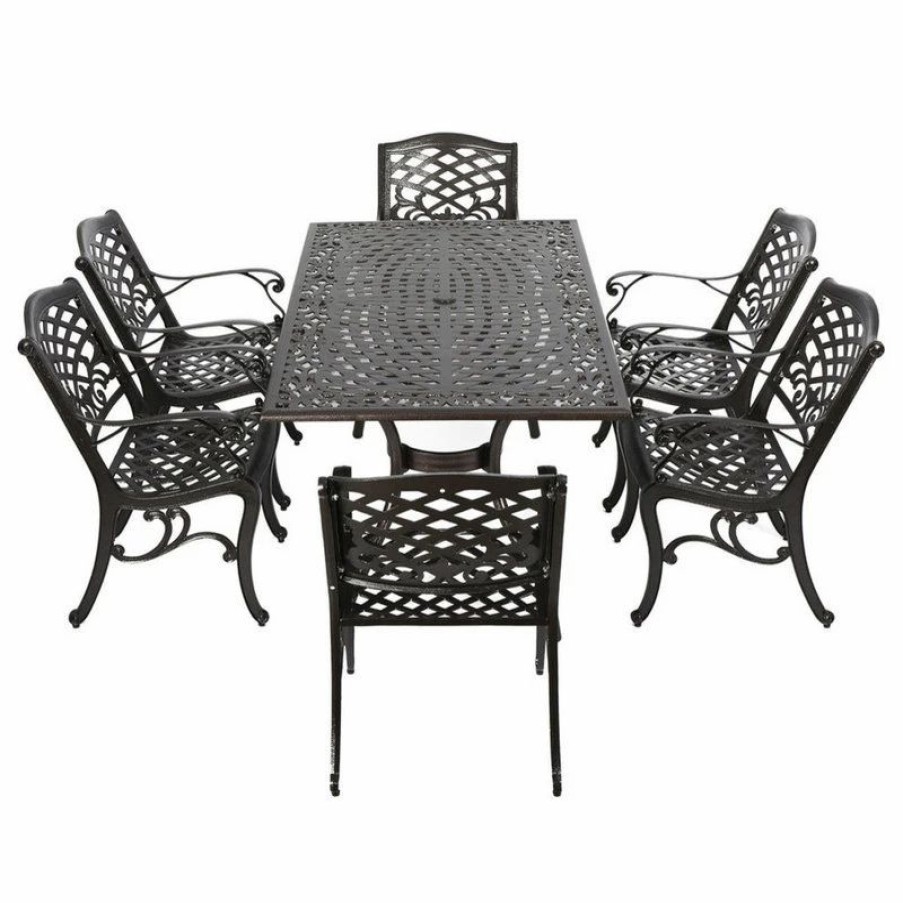 Outdoor Dining Furniture * | Gdfstudio Gdf Studio Odena Outdoor 7-Piece Cast Aluminum Rectangle Bronze Dining Set