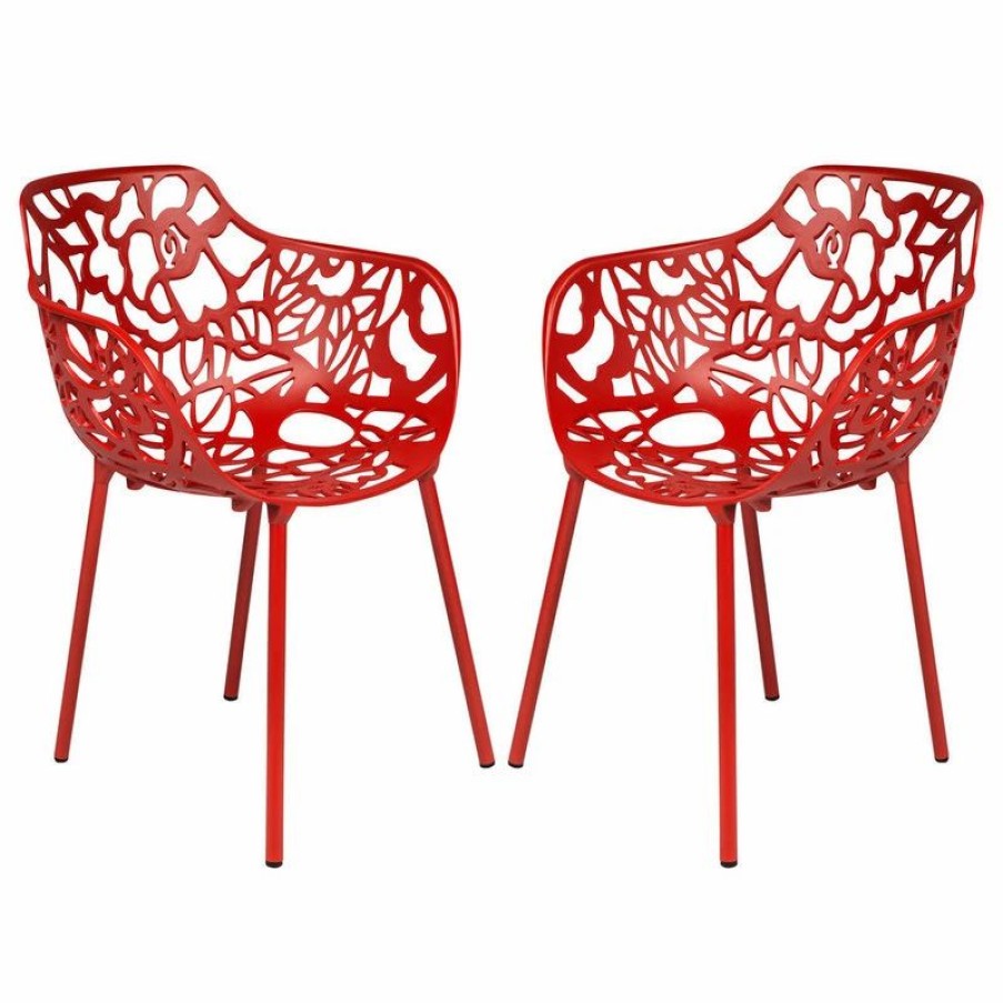 Outdoor Chairs * | Leisuremod Modern Devon Aluminum Chair With Arm, Set Of 2, Red