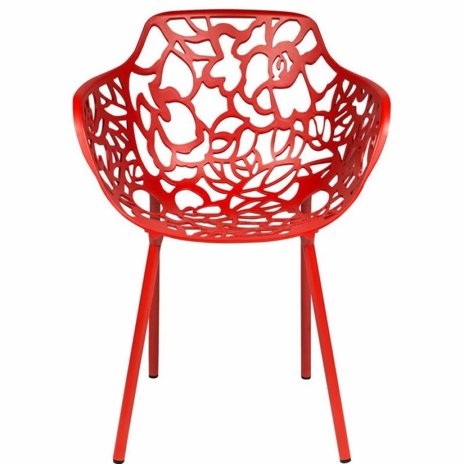 Outdoor Chairs * | Leisuremod Modern Devon Aluminum Chair With Arm, Set Of 2, Red