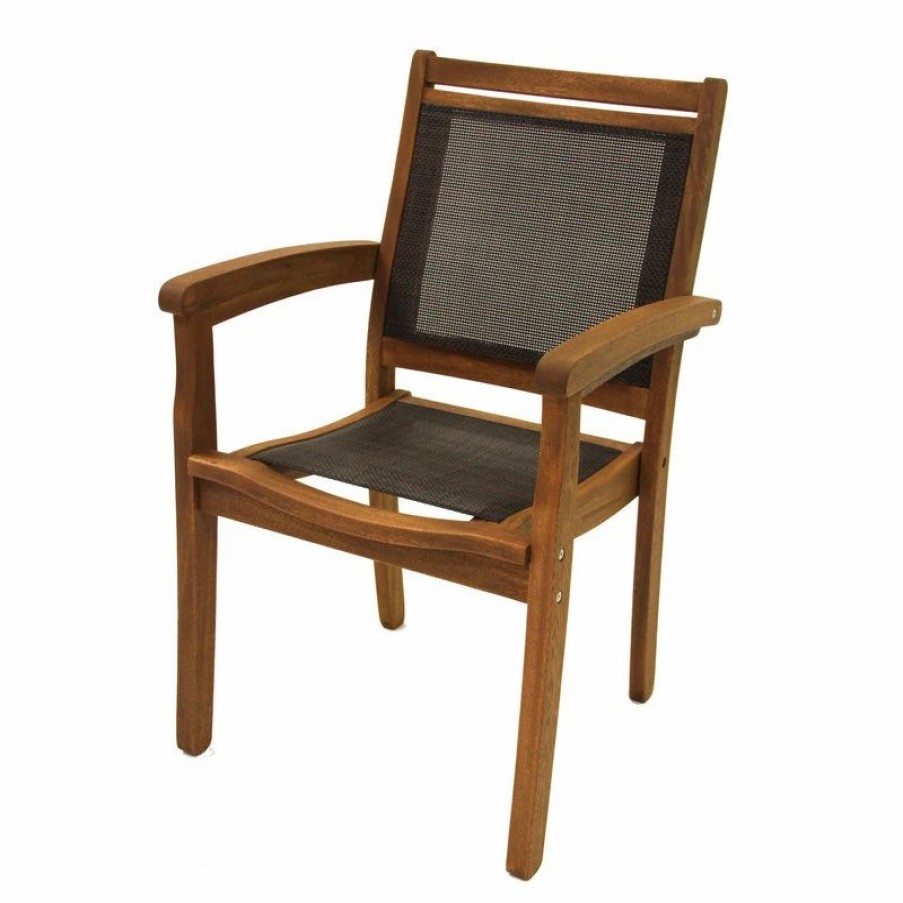 Outdoor Chairs * | Outdoor Interiors Cortez Eucalyptus Sling Stacking Armchair