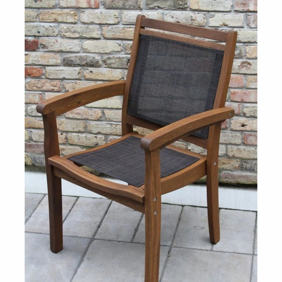 Outdoor Chairs * | Outdoor Interiors Cortez Eucalyptus Sling Stacking Armchair