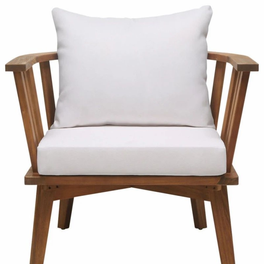 Outdoor Lounge Furniture * | Gdfstudio Dean Outdoor Wooden Club Chair With Cushions