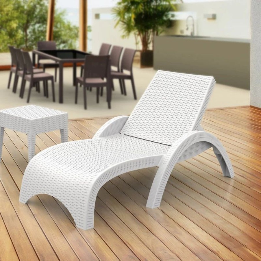 Outdoor Chairs * | Compamia Miami Outdoor Chaise Lounges, Set Of 2, White