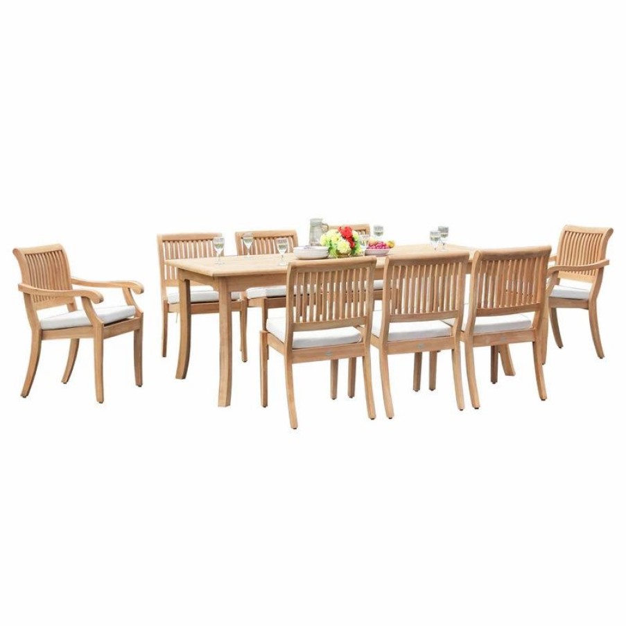 Outdoor Dining Furniture * | Teak Deals 9-Piece Outdoor Teak Dining Set, 117 Rectangle Table, 8 Arbor Stacking Chairs