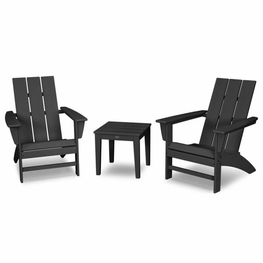 Outdoor Lounge Furniture * | Polywood Modern Adirondack 3-Piece Set, Black