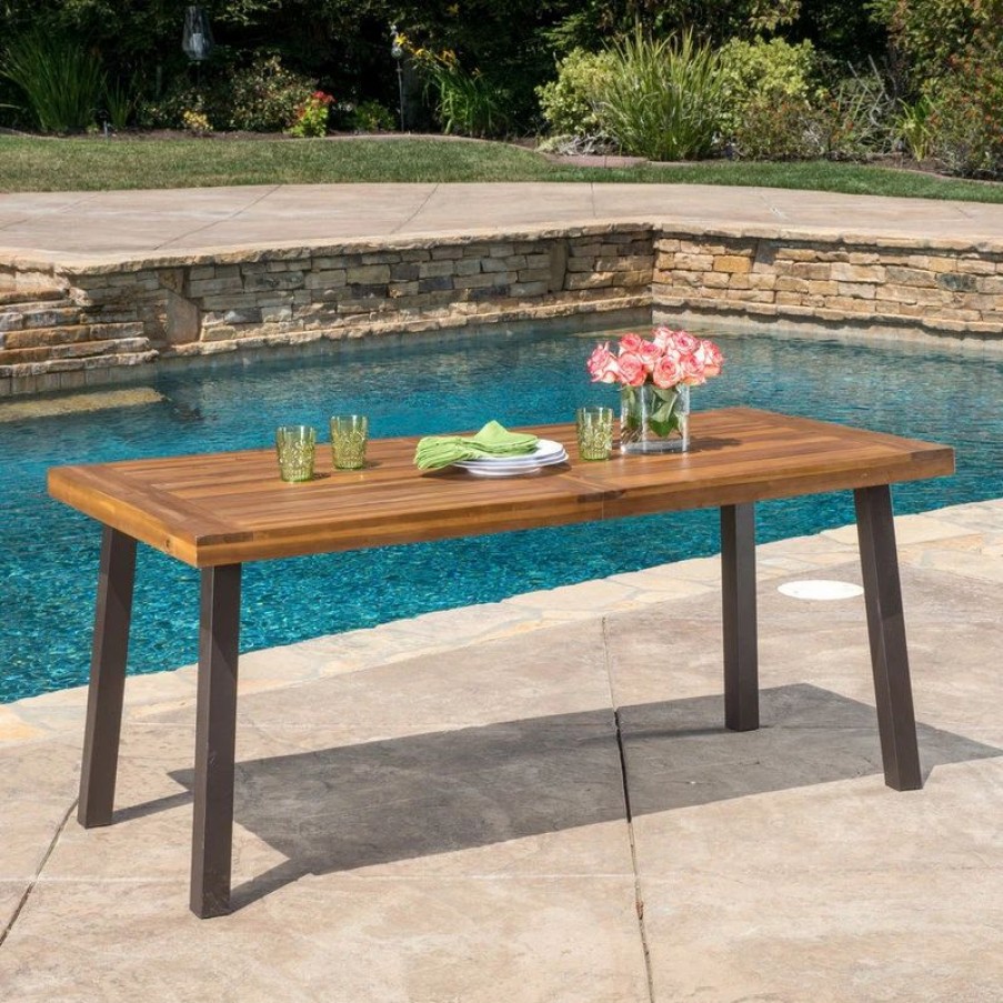 Outdoor Dining Furniture * | Gdfstudio Gdf Studio Spanish Bay Teak Finish Acacia Wood Dining Table