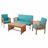 Outdoor Lounge Furniture * | Gdfstudio Gdf Studio 4-Piece Cape Town Outdoor Acacia Wood Sofa Set, Teal