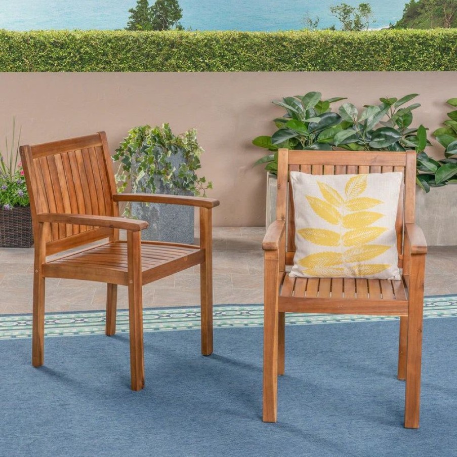 Outdoor Chairs * | Gdfstudio Gdf Studio Teague Outdoor Acacia Wood Dining Chairs, Set Of 2