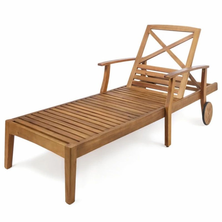 Outdoor Chairs * | Gdfstudio Gdf Studio Thalia Outdoor Teak Finished Acacia Wood Chaise Lounge, Single