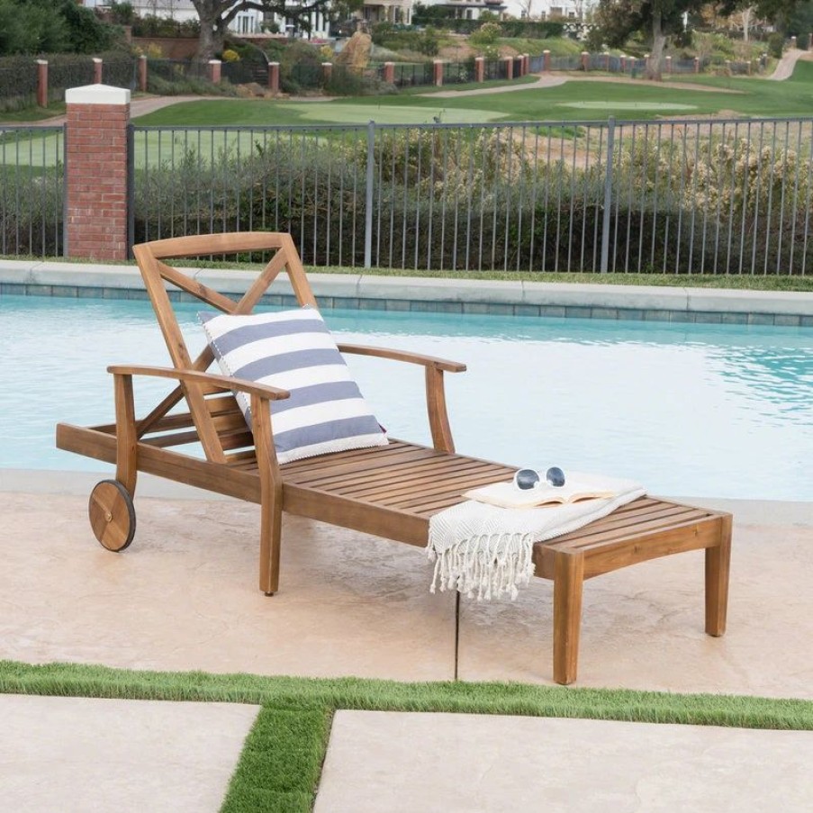 Outdoor Chairs * | Gdfstudio Gdf Studio Thalia Outdoor Teak Finished Acacia Wood Chaise Lounge, Single