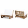 Outdoor Lounge Furniture * | Gdfstudio Emma Outdoor Acacia Wood Club Chairs With Cushions, Set Of 2, White