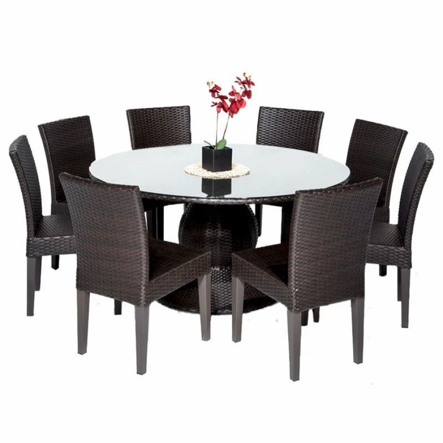 Outdoor Dining Furniture * | Tkclassics Napa 60 Outdoor Patio Dining Table With 8 Armless Chairs