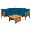 Outdoor Lounge Furniture * | Gdfstudio Maud Outdoor 5 Seater Acacia Wood Sofa Sectional Set, Brown Patina, Dark Teal