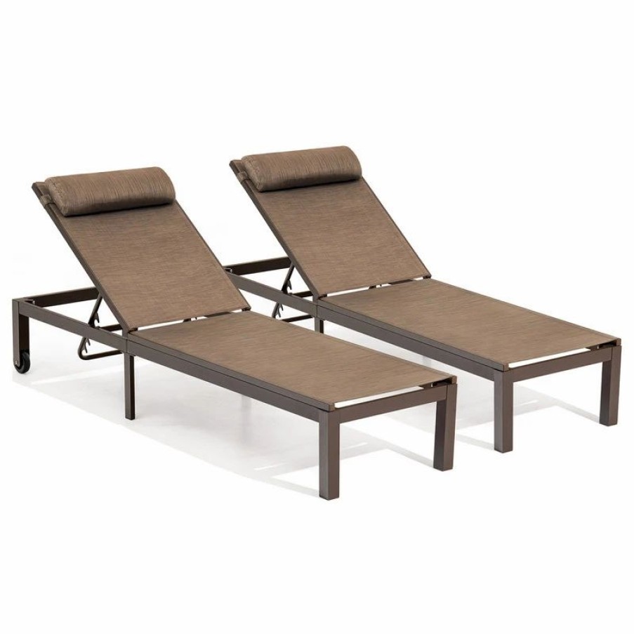 Outdoor Chairs * | Crestlive Products Patio Adjustable Chaise Lounge Chair With Headrest And Wheels (Set Of 2), Brown