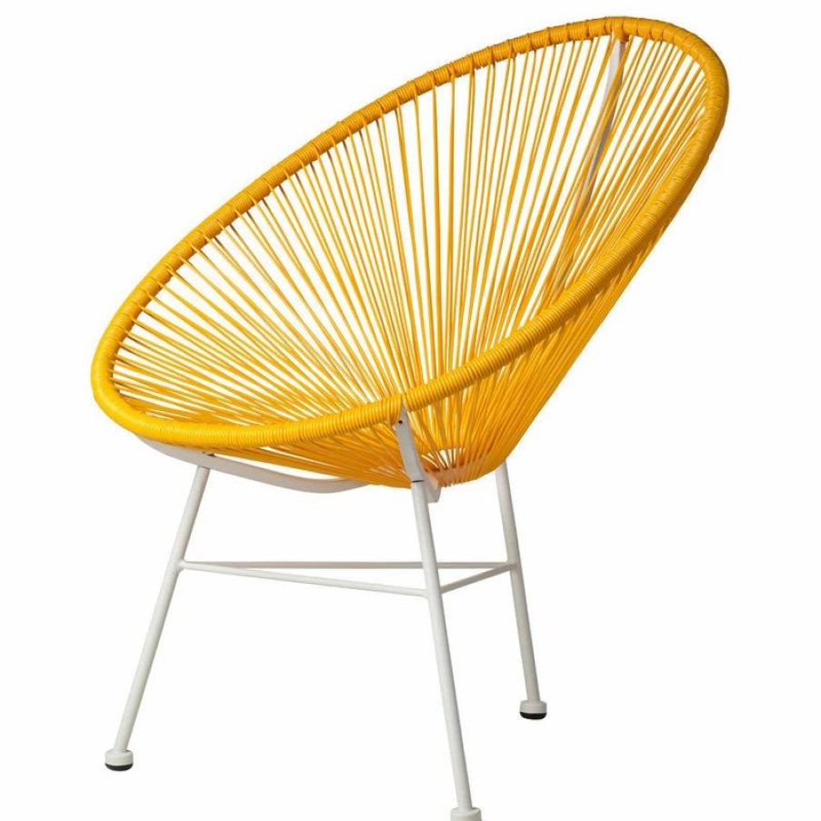 Outdoor Lounge Furniture * | Design Tree Home Acapulco Indoor/Outdoor Weave Lounge Chair, Yellow Weave On White Frame