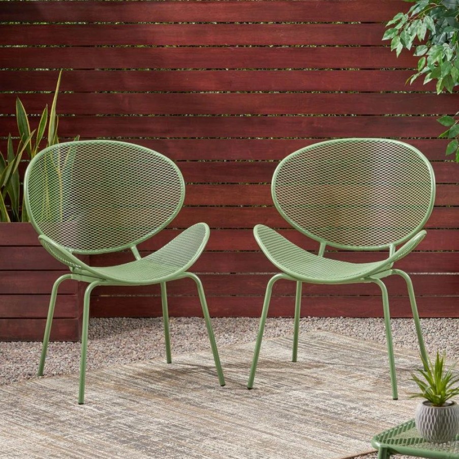 Outdoor Chairs * | Gdfstudio Andre Outdoor Dining Chair, Set Of 2, Matte Green